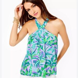 Lilly Pulitzer Rori Halter Top Purple Iris On The Chase Size M